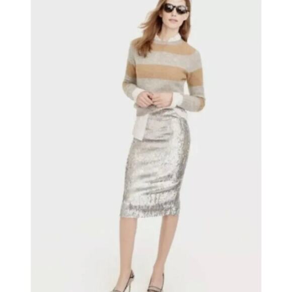 NWT J Crew Sequin Pencil Silver‎ Skirt - Picture 2 of 12